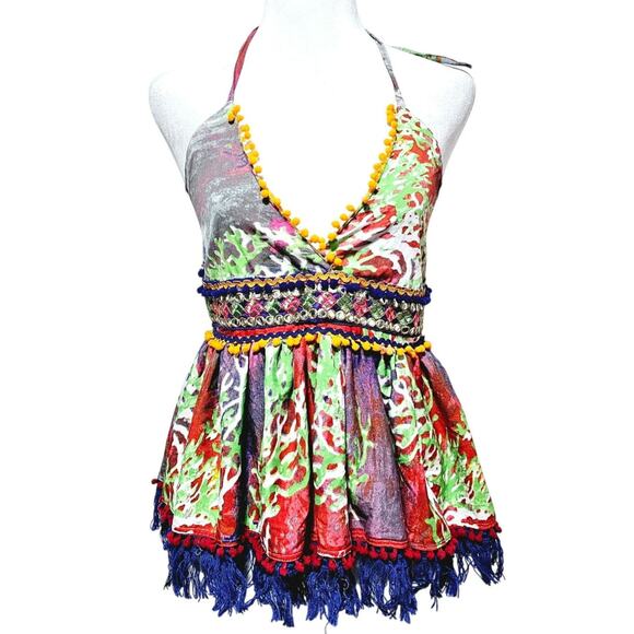 Antica Sartoria by Giacomo Cinque Embroidered Babydoll Halter Neck Top Sz M Boho - Picture 1 of 9